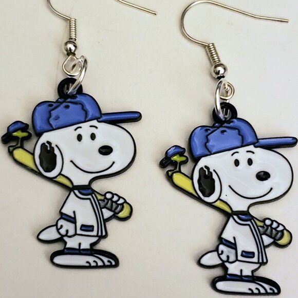 Handmade Peanuts Charlie Brown Baseball Snoopy Earrings - Picture 1 of 2